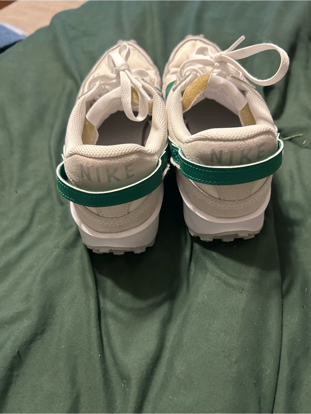 Nike White Athletic Sneakers with Green Heel Strap